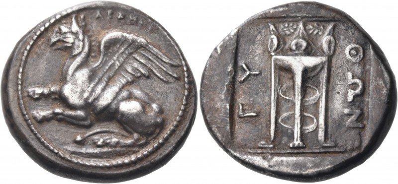 THRACE. Abdera. Circa 411/0-386/5 BC. Stater (Silver, 23 mm, 12.82 g, 11 h), Pyt...