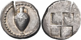MACEDON. Terone. Circa 490-480 BC. Stater (Silver, 28.5 mm, 17.31 g). Amphora with three grape clusters draped over the shoulder. Rev. Quadripartite i...