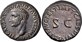Tiberius, 14-37. As (Copper, 27 mm, 8.88 g, 7 h), restitution issue, struck under Titus, Rome, 80-81. TI CAESAR DIVI AVG F AVGVST IMP VIII. Rev. IMP T...