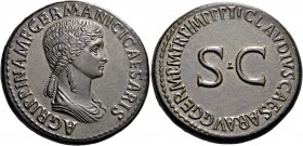 Agrippina Senior, died 33. Sestertius (Orichalcum, 35 mm, 29.11 g, 6 h), struck under Claudius, Rome, 50-54. AGRIPPINA M F GERMANICI CAESARIS Draped b...