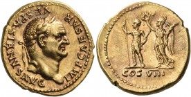 Vespasian, 69-79. Aureus (Gold, 19 mm, 7.35 g, 6 h), Rome, 77-78. IMP CAESAR VESPASIANVS AVG Laureate head of Vespasian to right. Rev. COS VIII Vespas...