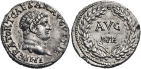 Titus, as Caesar, 69-79. Denarius (Silver, 17 mm, 3.45 g, 6 h), Ephesus, 71. IMPERATOR T CAESAR AVGVSTI F Laureate head of Titus to right. Rev. AVG • ...