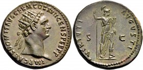Domitian, 81-96. Dupondius (Orichalcum, 26 mm, 14.10 g, 6 h), Rome, 95-96. IMP CAES DOMIT AVG GERM COS XVII CENS PER P P Radiate head of Domitian to r...