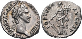 Nerva, 96-98. Denarius (Silver, 17 mm, 3.35 g, 6 h), Rome, 97. IMP NERVA CAES AVG P M TR P COS III P P Laureate head of Nerva to right. Rev. FORTVNA A...