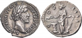 Antoninus Pius, 138-161. Denarius (Silver, 19 mm, 2.83 g, 6 h), Rome, 147-148. ANTONINVS AVG PIVS P P TR P XI Laureate head of Antoninus Pius to right...