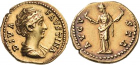 Diva Faustina Senior, died 140/1. Aureus (Gold, 20 mm, 7.24 g, 6 h), struck under Antoninus Pius, Rome, circa 146-161. DIVA FAVSTINA Draped bust of Di...