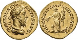 Marcus Aurelius, 161-180. Aureus (Gold, 20 mm, 7.30 g, 6 h), Rome, 178. M AVREL ANTONINVS AVG Laureate, draped and cuirassed bust of Marcus Aurelius t...