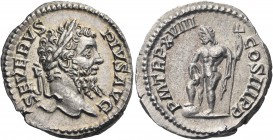Septimius Severus, 193-211. Denarius (Silver, 19 mm, 3.09 g, 11 h), Rome, 210. SEVERVS PIVS AVG Laureate head of Septimius Severus to right. Rev. P M ...