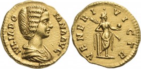 Julia Domna, Augusta, 193-217. Aureus (Gold, 19 mm, 7.25 g, 3 h), Rome, 194. IVLIA DOMNA AVG Draped bust of Julia Domna to right, her hair in five wav...