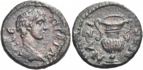 Geta, as Caesar, 198-209. Assarion (Bronze, 15.5 mm, 2.15 g, 6 h). Naxos. Λ CE - Π ΓETAC Bare head of Geta to left. Rev. ΝΑΞΙ - ΩΝ Wine krater. Mionne...