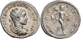Elagabalus, 218-222. Antoninianus (Silver, 22 mm, 5.33 g, 12 h), Rome, 218-219. IMP CAES M AVR ANTONINVS AVG Radiate, draped and cuirassed bust of Ela...