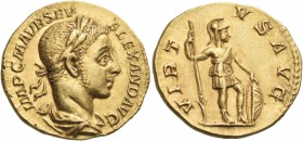 Severus Alexander, 222-235. Aureus (Gold, 19 mm, 6.65 g, 6 h), Rome, 225. IMP C M AVR SEV ALEXAND AVG Laureate and draped bust of Severus Alexander to...