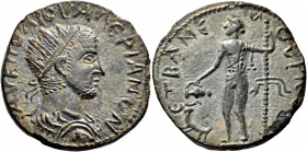 Valerian I, 253-260. Triassarion (Bronze, 23 mm, 6.10 g, 7 h), Anemurium, year 2 = 254/5. ΑV Κ ΠΟ ΛΙ ΟVΑΛΕΡΙΑΝΟΝ Radiate, draped and cuirassed bust of...