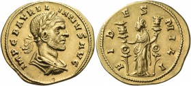 Aurelian, 270-275. Aureus (Gold, 21 mm, 4.66 g, 1 h), Mediolanum and Ticinum, c. 270-271. IMP C D AVRELIANVS AVG Laureate, draped and cuirassed bust o...