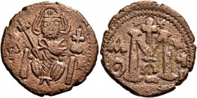 ISLAMIC, Umayyad Caliphate. 'Abd al-Malik ibin Marwan, AH 65-86 / AD 685-705. Fals (Copper, 18 mm, 3.60 g, 9 h), Pseudo-Damascus. Nothing visible. 'Em...