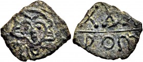 Justinian II, first reign, 685-695. (Billon, 10 mm, 0.52 g, 1 h), struck on flans made by cutting sheet metal rather than by casting or overstriking e...