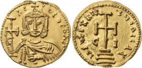 Nicephorus I, 802-811. Solidus (Gold, 20 mm, 3.81 g, 6 h), uncertain Sicilian mint, probably Syracuse, 802-803. hI-FOROS bAS Bearded and facing bust o...