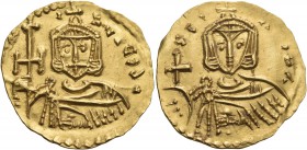 Nicephorus I, with Stauracius, 802-811. Solidus (Gold, 23 mm, 4.44 g, 7 h), Syracuse, 810-811. N-I-FoRos bA Bearded, facing bust of Nicephorus I, wear...