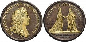 FRANCE, Royal. Louis XIV le Roi Soleil (the Sun King), 1643–1715. Medal (Bronze, 40 mm, 30.07 g, 12 h), parcel gilt or Damascened, by Jean Mauger (164...