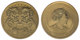 Australie, Elizabeth II 6ème Portrait - Double Pixiu, 2021-P, 100 dollars, AU 31,10 g. AU 999‰
Conservation: PCGS MS69