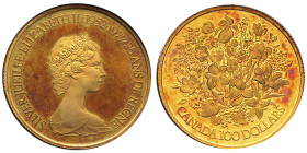 Canada, 25ème anniversaire de l'accession de la Reine Elizabeth II, 100 dollars, 1977, AU 16,97 g. 917‰
Réf: KM# 119
Conservation: Proof
