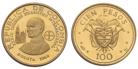 Colombie, 100 Pesos or Congrès Eucharistique International, Bogota, 1968, AU 4,30 g. 900‰
Ref: KM20/231
Conservation: proof