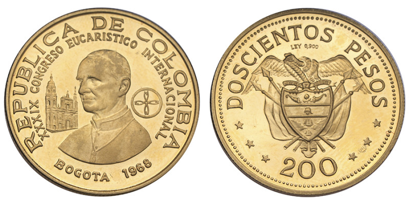 Colombie, 200 pesos or Congrès Eucharistique International, Bogota, 1968
AU 8,60...