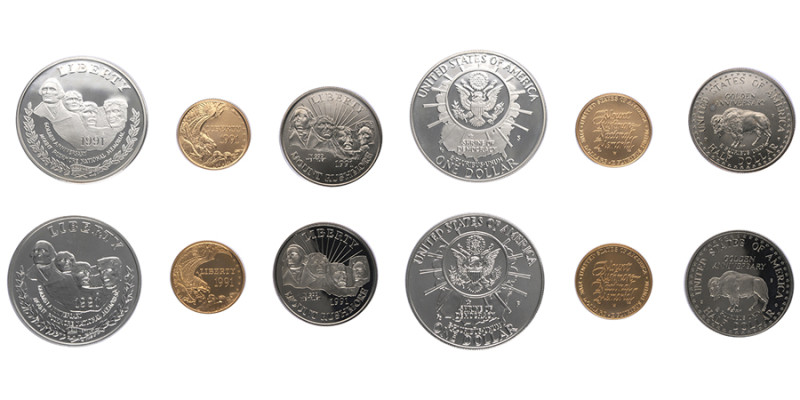 États-Unis d'Amerique, Coffret 6 monnaies, 2x 5 dollars en or AU 8,35 g. 900‰ , ...