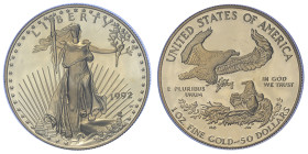 États-Unis d'Amerique, République fédérale (1776-présent), 50 dollars, 1992, West Point Mint, AU 33,93 g. 900‰
Réf: KM# 219
Conservation: Proof...