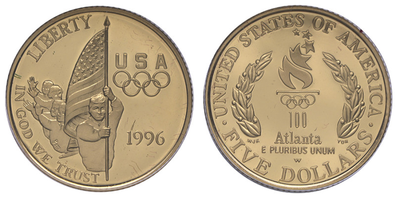 États-Unis d'Amerique, 5 Dollars JO d’Atlanta - US Team, West Point, 1996, AU 8,...