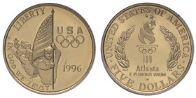 États-Unis d'Amerique, 5 Dollars JO d’Atlanta - US Team, West Point, 1996, AU 8,35 g. 900‰
Ref: 	KM# 274
Conservation: Proof
