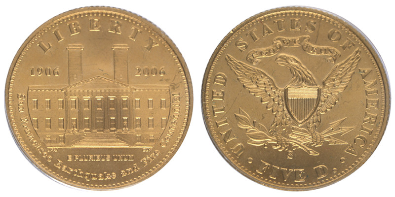 États-Unis d'Amerique, 5 Dollars San Francisco Old Mint Centennial, 2006, AU 8,3...