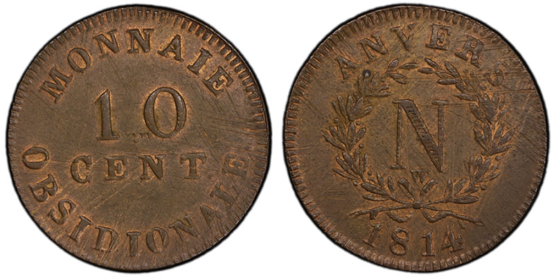 France, Napoléon Ier (1804-1814, 1815), 10 centimes Napoléon Siège d'anvers, 181...