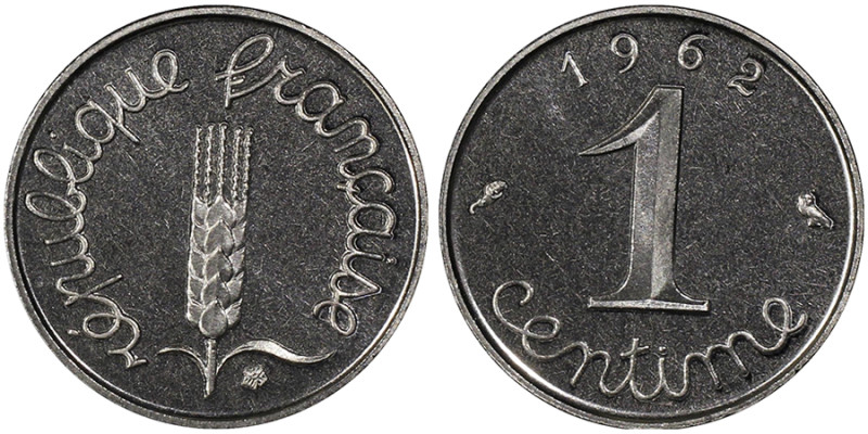 France, Cinquième République (1958-présent), 1 centime Épi Piéfort en acier, 196...