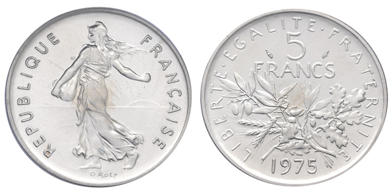 France, Cinquième République (1958-présent), 5 francs Semeuse Piéfort argent, 19...