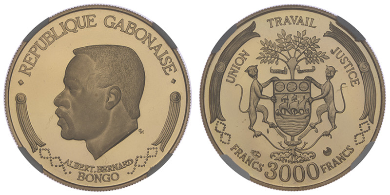 Gabon, République (1960-présent), 3000 Francs Albert Bernard Bongo, 1969NI, AU 1...