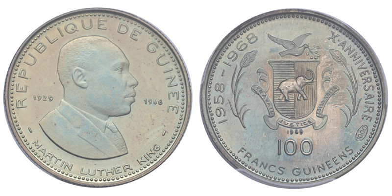 Guinée, République (1958-présent), 100 Francs guinéens Martin Luther King, 1969,...
