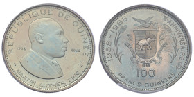 Guinée, République (1958-présent), 100 Francs guinéens Martin Luther King, 1969, AG 5,65 g.
Réf: KM# 9
Conservation: PCGS PR68DCAM