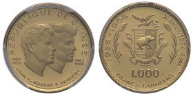 Guinée, République (1958-présent), 1000 francs Guinéens John et Robert Kennedy, 1969, AU 4 g. 900‰
Réf: 		KM# 17
Conservation: PCGS PR69DCAM