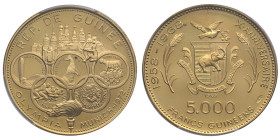 Guinée, République (1958-présent), 5000 Francs Guinéens Jeux olympiques Munich, 1969, AU 20 g. 900‰
Réf: 		KM# 32
Conservation: PCGS PR69DCAM
