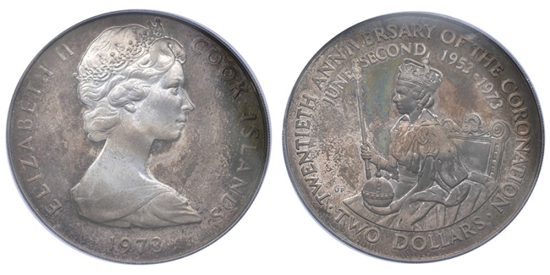 Îles Cook, Élisabeth II (1952-2022), 2 dollars - Elizabeth II 2° effigie ; Couro...