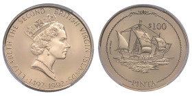 Îles Vierges britanniques, Elizabeth II, 100 dollars PINTA, 1994, AU 7.1 g., 500‰
Conservation: PCGS PR69DCAM