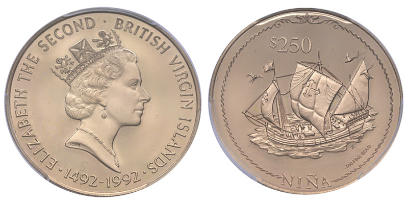 Îles Vierges britanniques, Elizabeth II, 250 dollars NINA, 1994, AU 8,05 g. 500‰...
