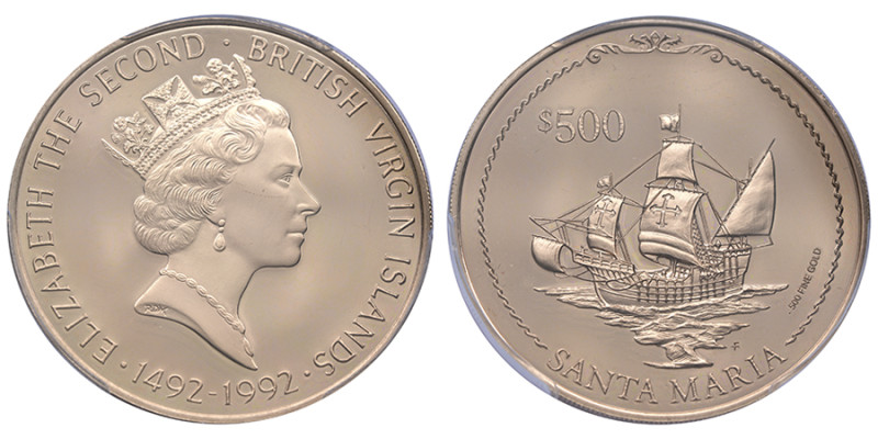 Îles Vierges britanniques, Elizabeth II, 500 dollars The Santa Maria, 1994, AU 1...