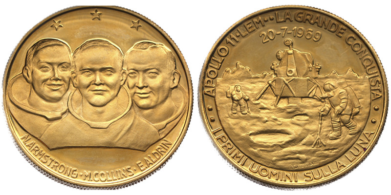 Italie, medaille commemorative, Apollo 11, La grande Conquista, Les premiers hom...