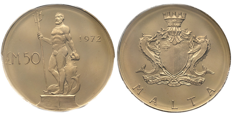 Malta, Elizabeth II (1952-1974), 50 pounds, Statue de Neptune, 1972, AU 30 g. 91...