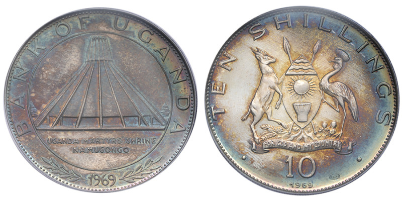 Ouganda, République (1962-présent), 10 shillings Paul VI, 1969, AG 20 g.
Réf: 	K...