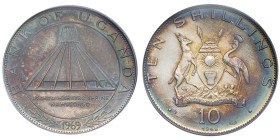 Ouganda, République (1962-présent), 10 shillings Paul VI, 1969, AG 20 g.
Réf: 	KM# 10
Conservation: PCGS PR66DCAM