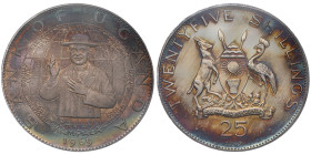 Ouganda, République (1962-présent), 25 shillings Paul VI, 1969, AG 50 g.
Réf: 	KM# 12
Conservation: NGC PF 65 ULTRA CAMEO