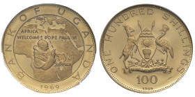 Ouganda, République (1962-présent), 100 shillings Paul VI, 1969, AU 13.82 g. 900‰
Réf: 	KM# 15
Conservation: PCGS PR67DCAM